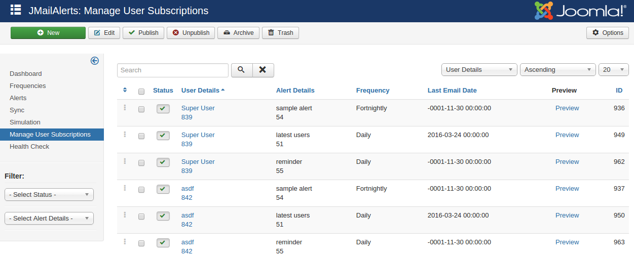 JMA - Manage User Subscriptions jma manage subscriptions