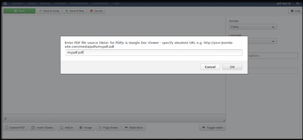 pdf embed editor button filepath