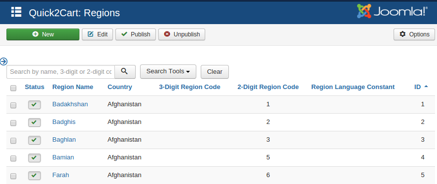 quick2Cart regions manager