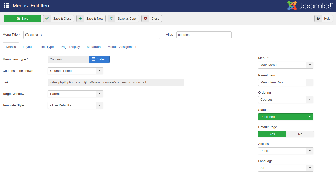 Revamped courses menu