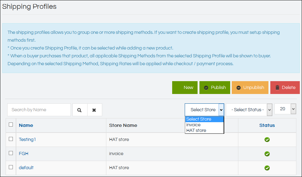 Store filter on shipping profiles